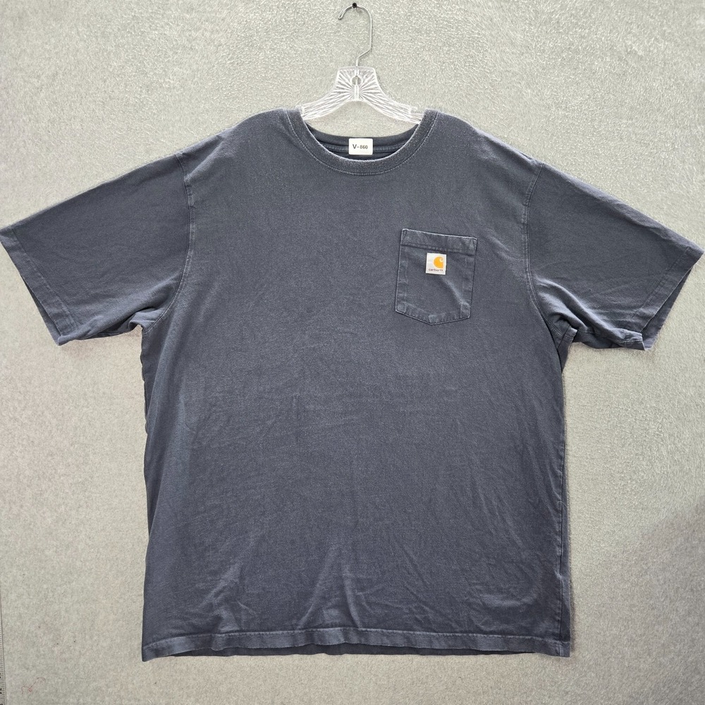 Carhartt Men Shirt 2XL Tall Gray Loose Fit Logo Front Pocket Tee dav